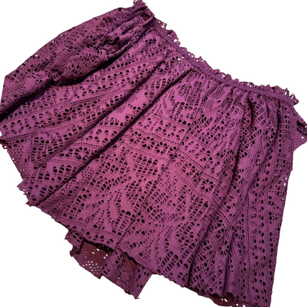 Free People Beach Plum Purple Eyelet Lace Off The Shoulder Crop Top Womens Med - Picture 9 of 10